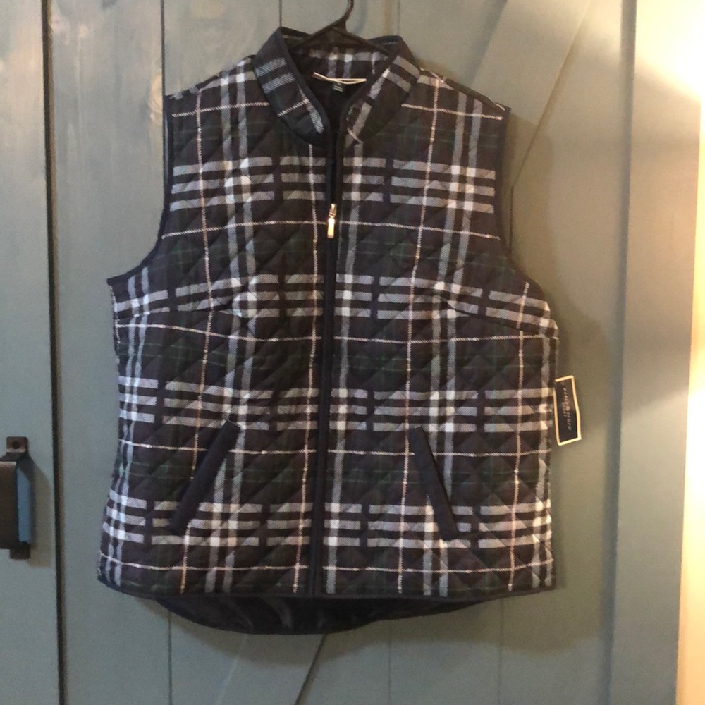 Women’s Karen Scott Navy Plaid Quilted Vest XL